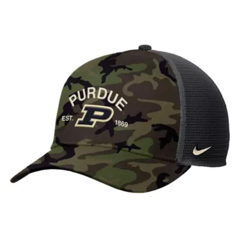 NCAA Nike Purdue Boilermakers 2025 Military Appreciation Rise Adjustable Trucker Hat