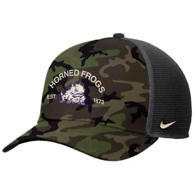 NCAA Nike TCU Horned Frogs 2025 Military Appreciation Rise Adjustable Trucker Hat