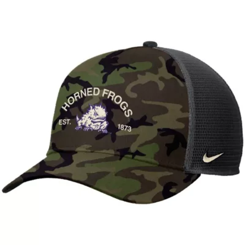 NCAA Nike TCU Horned Frogs 2025 Military Appreciation Rise Adjustable Trucker Hat
