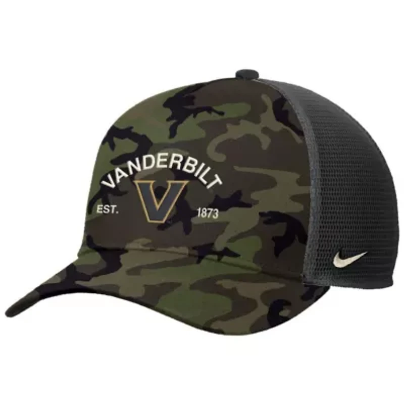NCAA Nike Vanderbilt Commodores 2025 Military Appreciation Rise Adjustable Trucker Hat