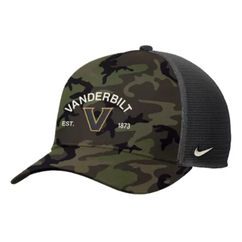 NCAA Nike Vanderbilt Commodores 2025 Military Appreciation Rise Adjustable Trucker Hat