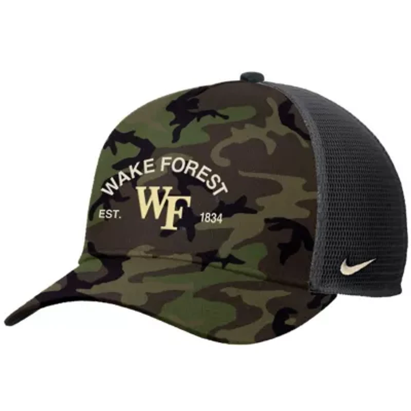 NCAA Nike Wake Forest Demon Deacons 2025 Military Appreciation Rise Adjustable Trucker Hat