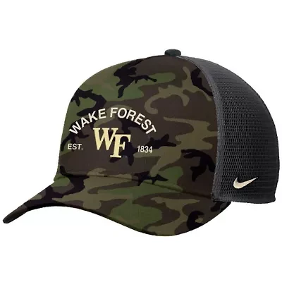 NCAA Nike Wake Forest Demon Deacons 2025 Military Appreciation Rise Adjustable Trucker Hat