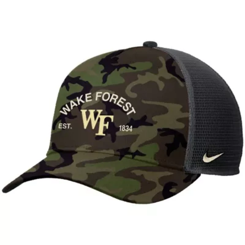 NCAA Nike Wake Forest Demon Deacons 2025 Military Appreciation Rise Adjustable Trucker Hat