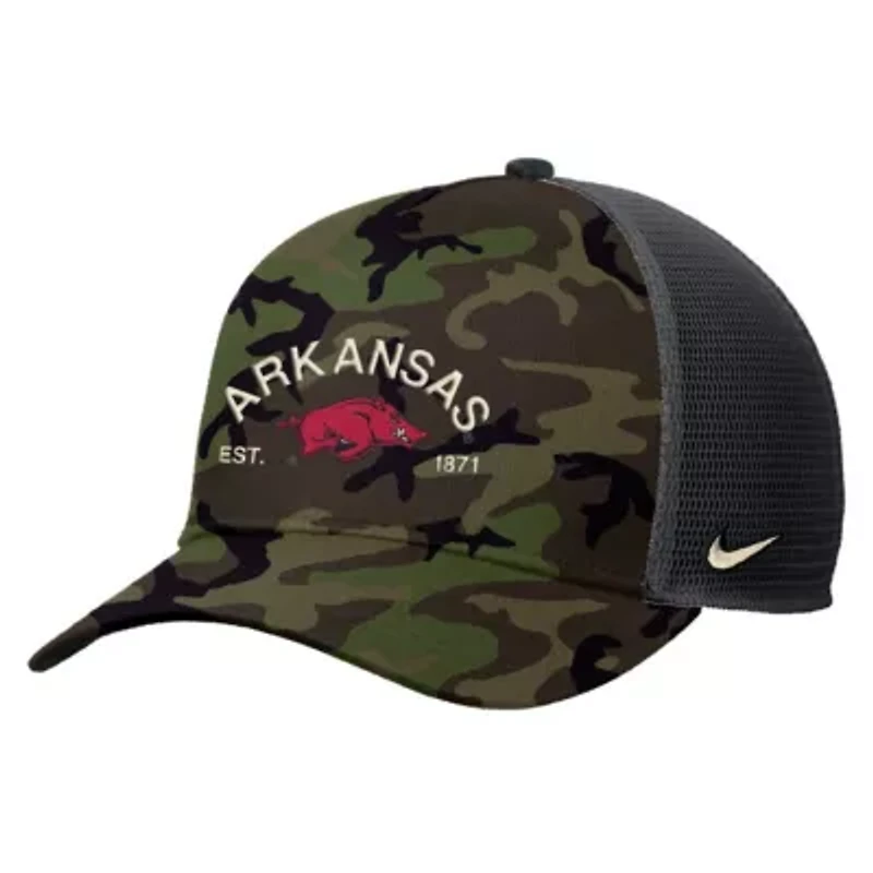 NCAA Nike Arkansas Razorbacks 2025 Military Appreciation Rise Adjustable Trucker Hat