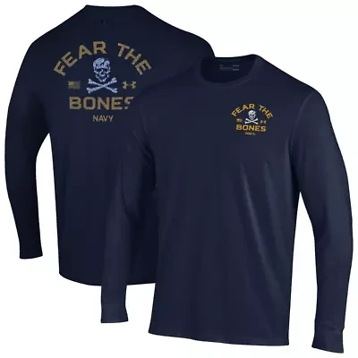 Navy Midshipmen NCAA Under Armour Distressed Jolly Rogers Performance Long Sleeve T-Shirt