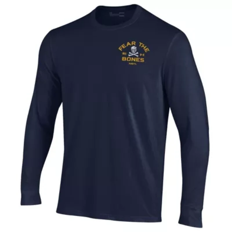 Navy Midshipmen NCAA Under Armour Distressed Jolly Rogers Performance Long Sleeve T-Shirt