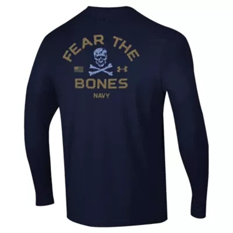 Navy Midshipmen NCAA Under Armour Distressed Jolly Rogers Performance Long Sleeve T-Shirt