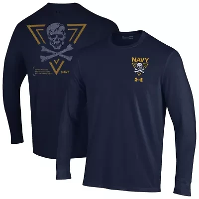 Navy Midshipmen NCAA Under Armour Distressed Jolly Rogers Performance Long Sleeve T-Shirt
