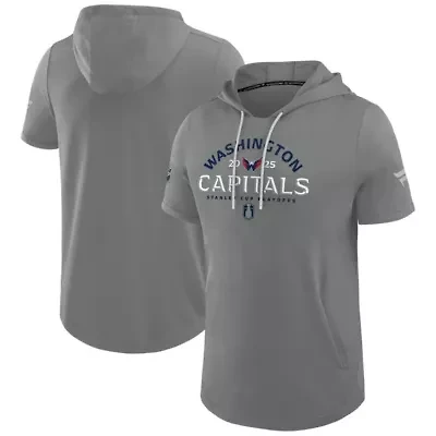 NHL Fanatics Washington Capitals 2025 Stanley Cup Playoffs Authentic Pro Road Performance Short Sleeve Pullover Hoodie