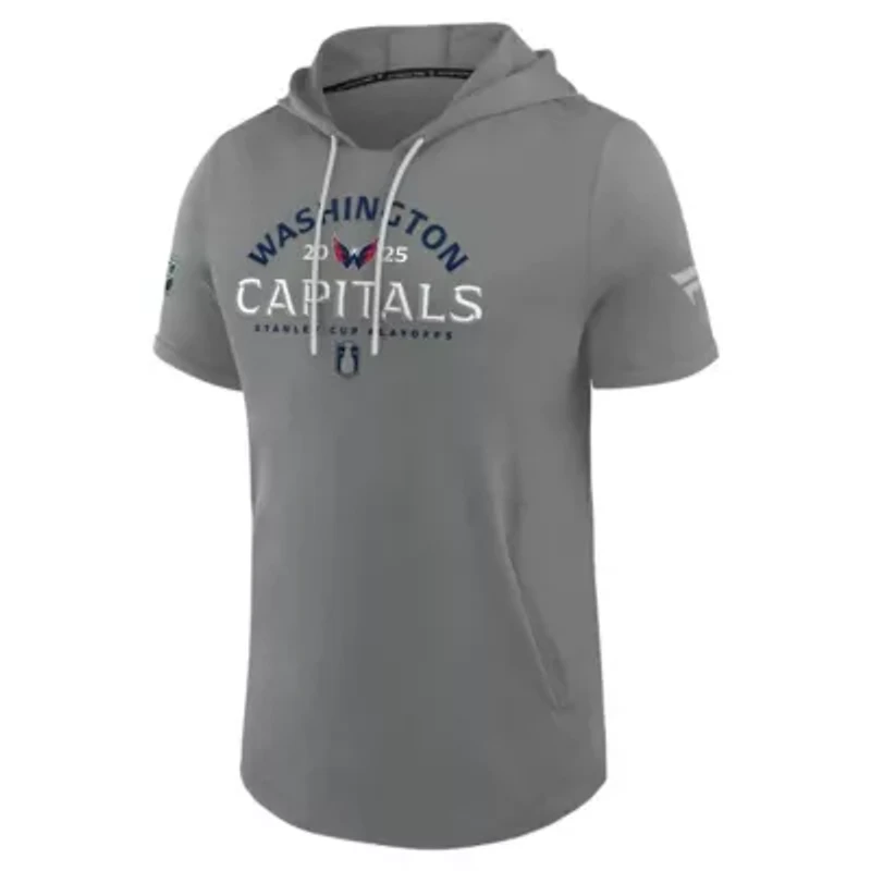 NHL Fanatics Washington Capitals 2025 Stanley Cup Playoffs Authentic Pro Road Performance Short Sleeve Pullover Hoodie