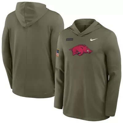 NCAA Nike Arkansas Razorbacks 2025 Military Appreciation Dri-FIT Long Sleeve Hoodie T-Shirt