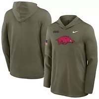 NCAA Nike Arkansas Razorbacks 2025 Military Appreciation Dri-FIT Long Sleeve Hoodie T-Shirt