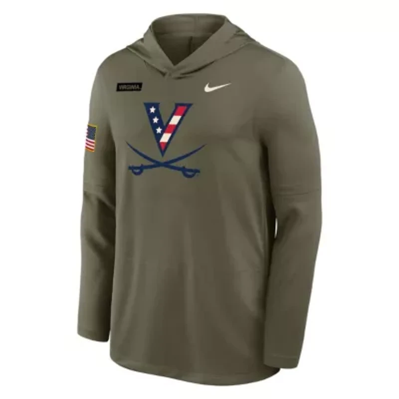 NCAA Nike Virginia Cavaliers 2025 Military Appreciation Dri-FIT Long Sleeve Hoodie T-Shirt