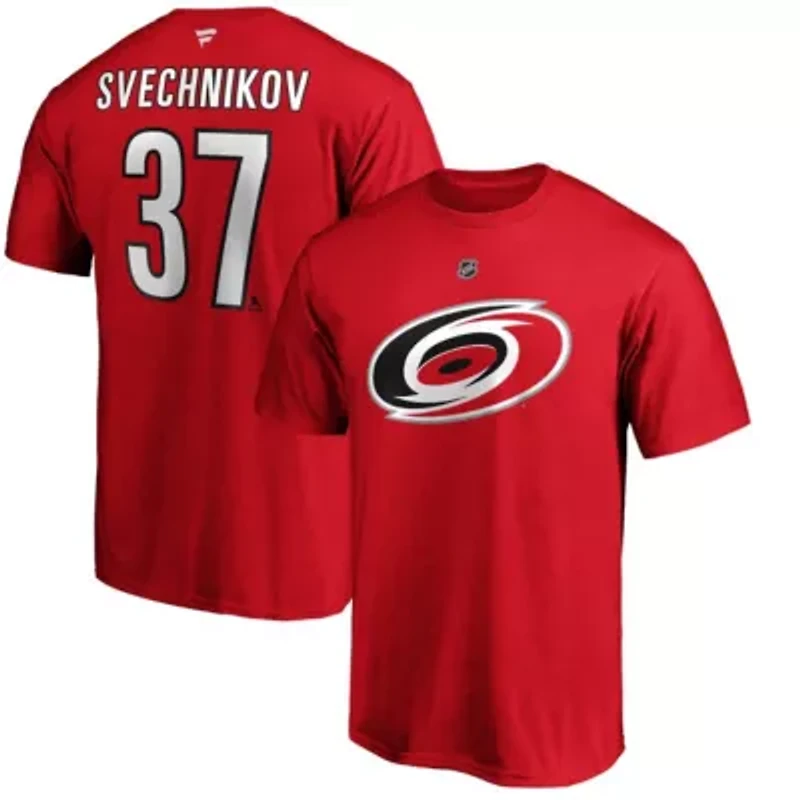 NHL Fanatics Andrei Svechnikov Carolina Hurricanes Authentic Stack Name & Number T-Shirt