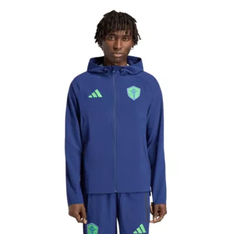 MLS Seattle Sounders FC Tiro Travel Full-Zip Hooded Windbreaker