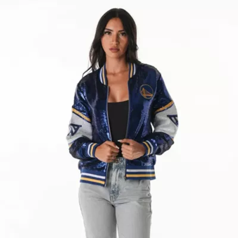 NBA Unisex Golden State Warriors Sequin Bomber Full-Zip Jacket
