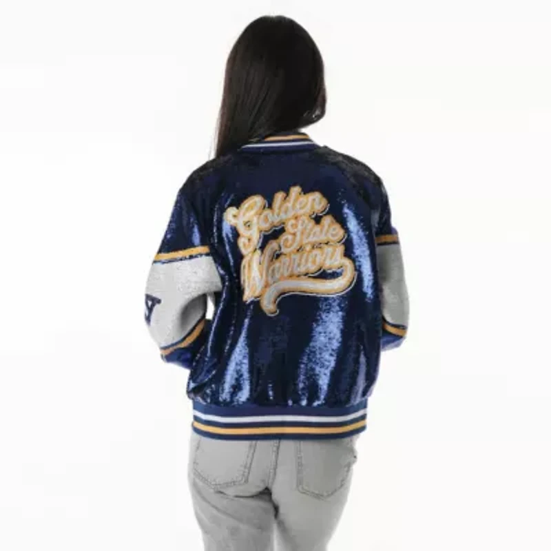 NBA Unisex Golden State Warriors Sequin Bomber Full-Zip Jacket