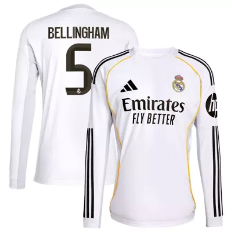 La Liga Jude Bellingham Real Madrid 2025/26 Home Replica Long Sleeve Jersey