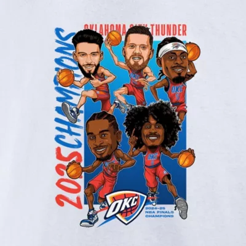 NBA Fanatics Oklahoma City Thunder 2025 Finals s Caricature Full Court T-Shirt