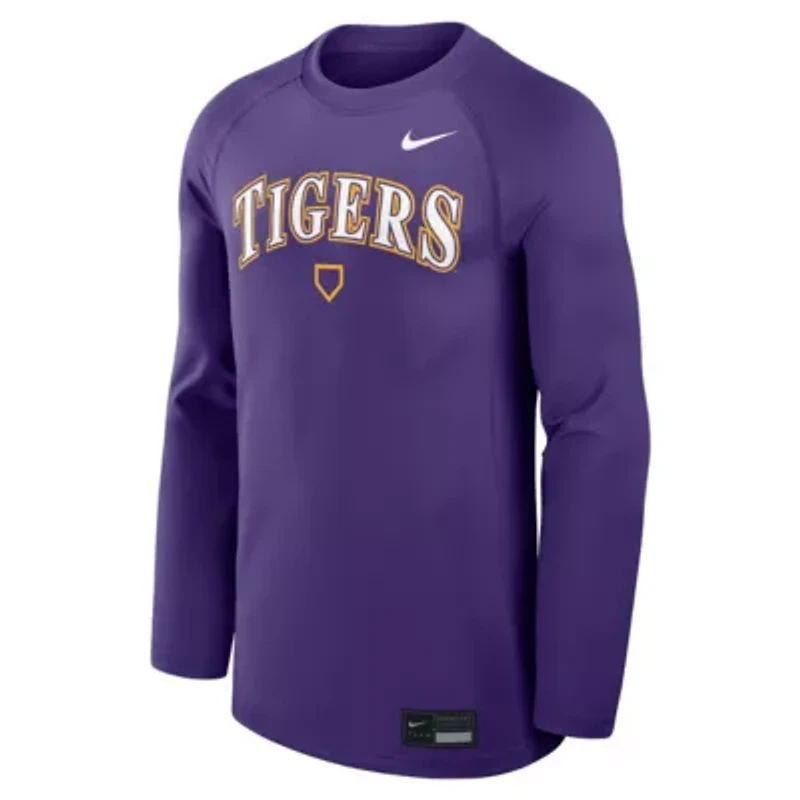 NCAA Nike LSU Tigers Dugout Game Time Raglan Dri-FIT Long Sleeve T-Shirt