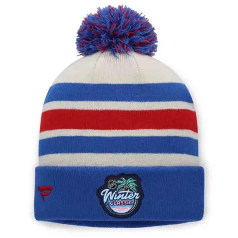 NHL Fanatics Cream/Blue New York Rangers 2026 NHL Winter Classic Cuffed Pom Knit Hat