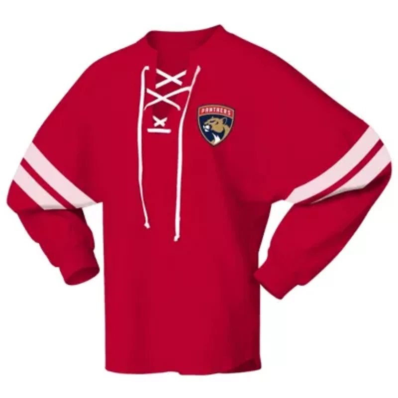 NHL Unisex Fanatics Florida Panthers 2025 Stanley Cup s Lace-Up Long Sleeve Jersey T-Shirt