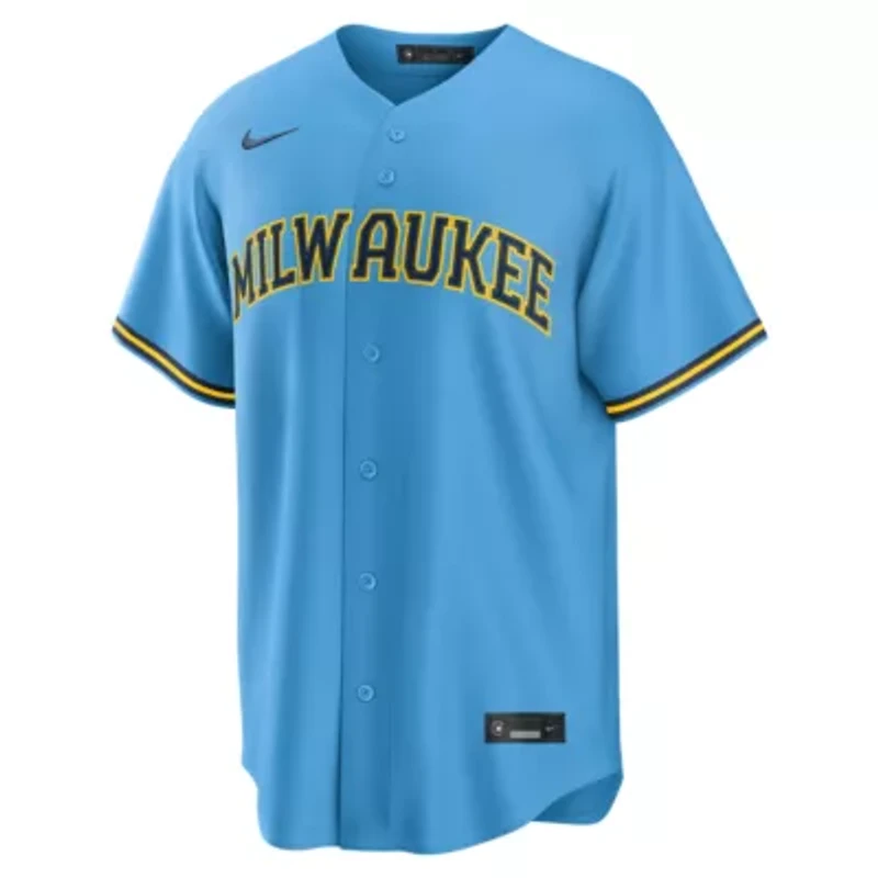 MLB Nike Jackson Chourio Light Milwaukee Brewers Road Replica Jersey