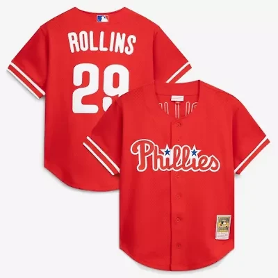 MLB Jimmy Rollins Philadelphia Phillies Cooperstown Mesh Batting Practice Button-Up Jersey