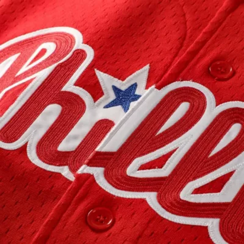 MLB Jimmy Rollins Philadelphia Phillies Cooperstown Mesh Batting Practice Button-Up Jersey