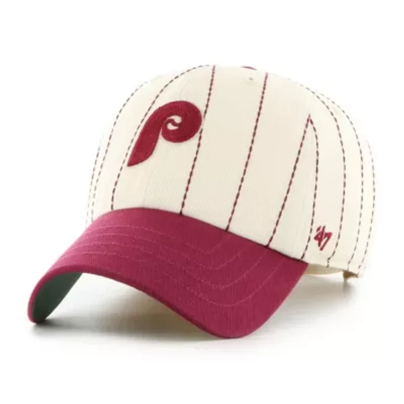 MLB x Natural/Burgundy Philadelphia Phillies Pinstripe Clean Up Adjustable Hat