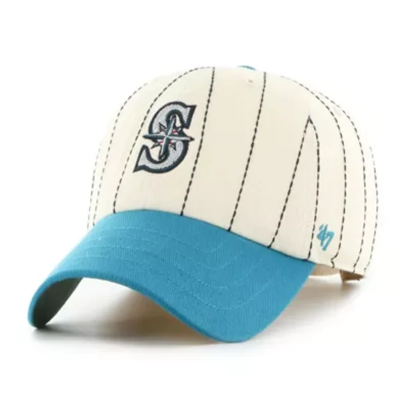 MLB x Natural/Teal Seattle Mariners Pinstripe Clean Up Adjustable Hat