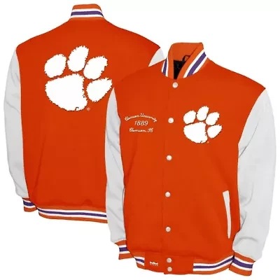 NCAA Franchise Club Clemson Tigers Fleece Varsity Full-Snap Jacket