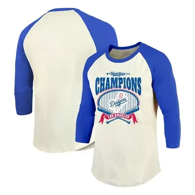 MLB Cream/Royal Los Angeles Dodgers 2025 World Series s Raglan Softhand 3/4-Sleeve T-Shirt