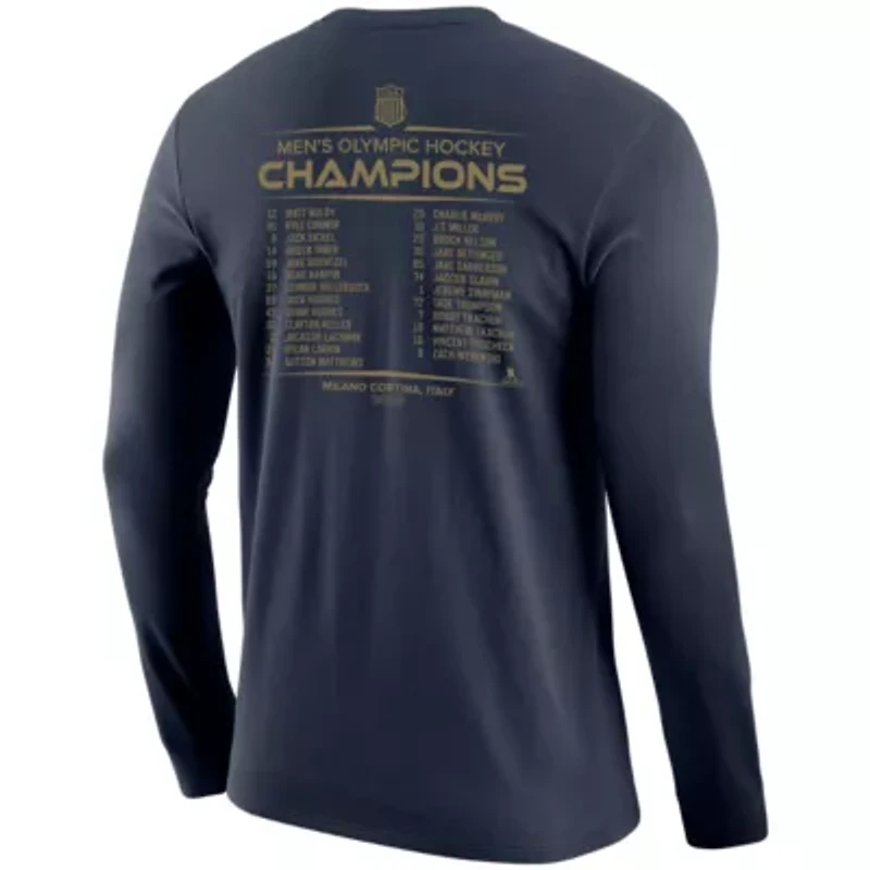 NHL Nike USA Hockey 2026 Winter Olympics Medal Roster Long Sleeve T-Shirt