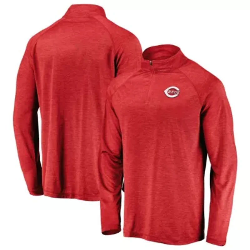 MLB Cincinnati Reds Iconic Striated Primary Logo Raglan Quarter-Zip Pullover Jacket