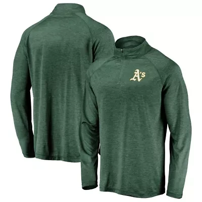 Oakland Athletics MLB Athletics Iconic Striated Primary Logo Raglan Quarter-Zip Pullover Jacket