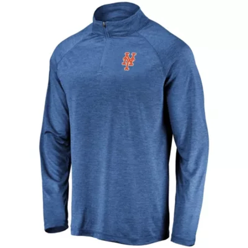 MLB New York Mets Iconic Striated Primary Logo Raglan Quarter-Zip Pullover Jacket