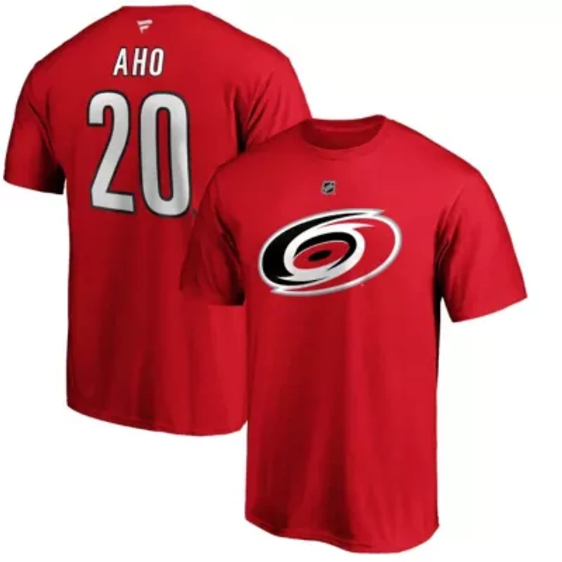 NHL Fanatics Sebastian Aho Carolina Hurricanes Team Authentic Stack Name & Number T-Shirt