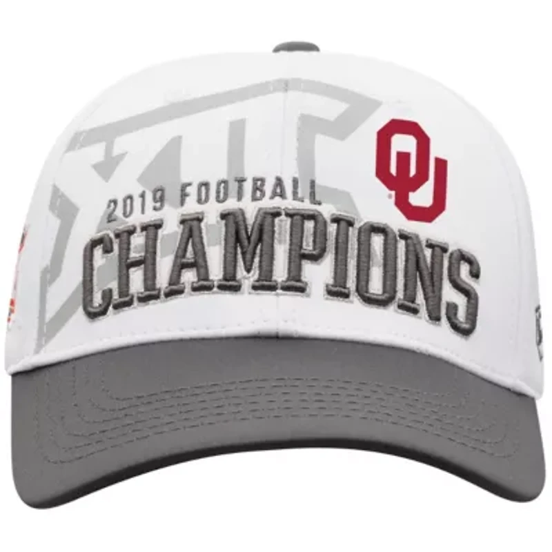 NCAA White/Gray Oklahoma Sooners 2019 Big 12 Football s Locker Room Adjustable Hat