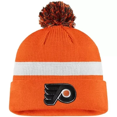 NHL Fanatics Orange/White Philadelphia Flyers 2020 NHL Draft Authentic Pro Cuffed Pom Knit Hat