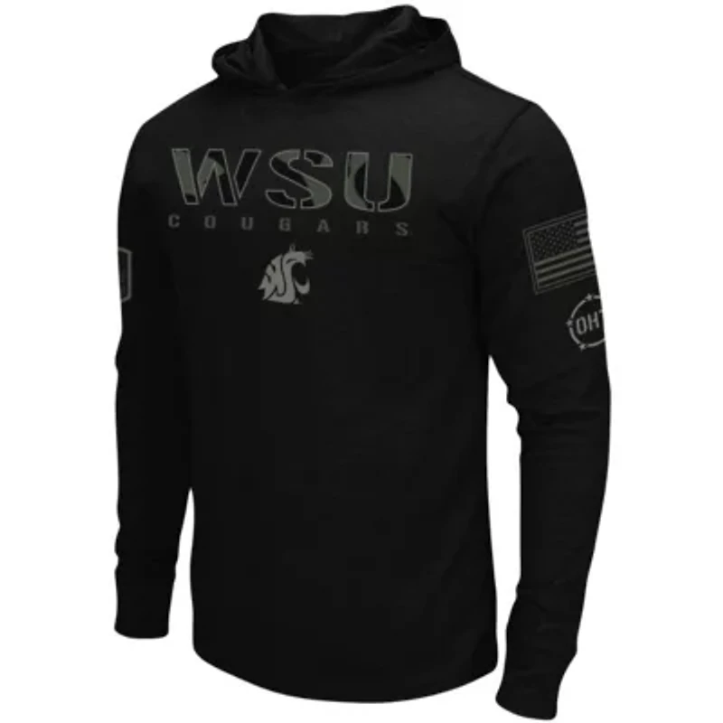 NCAA Washington State Cougars OHT Military Appreciation Hoodie Long Sleeve T-Shirt