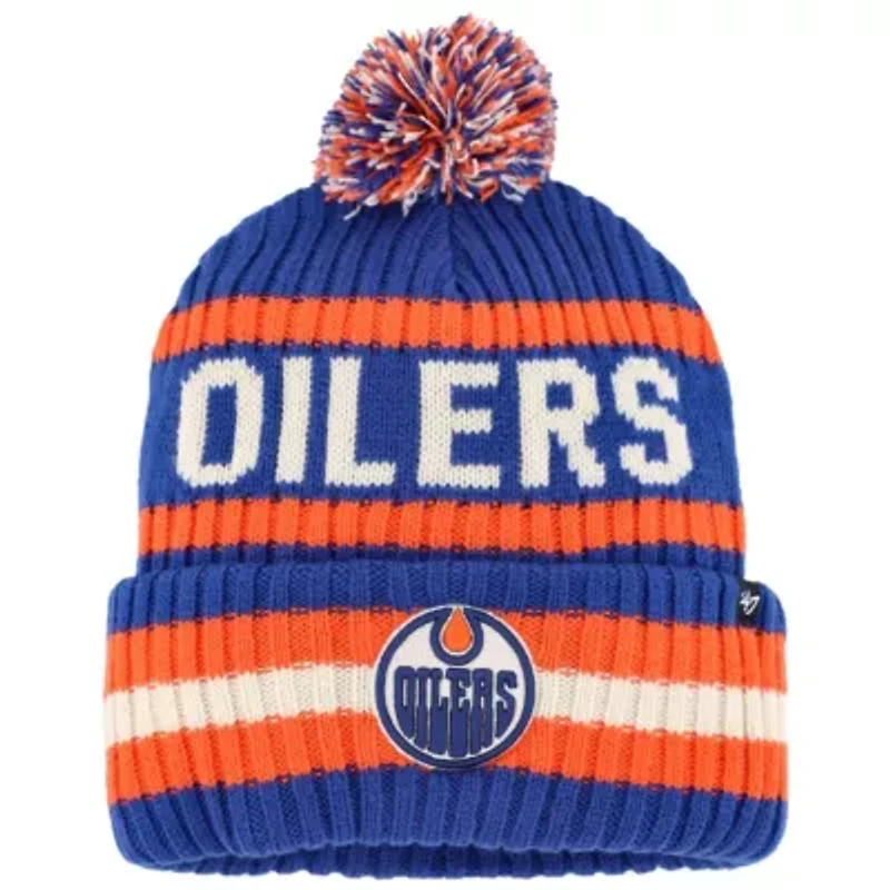 NHL Royal/Orange Edmonton Oilers Bering Cuffed Knit Hat with Pom