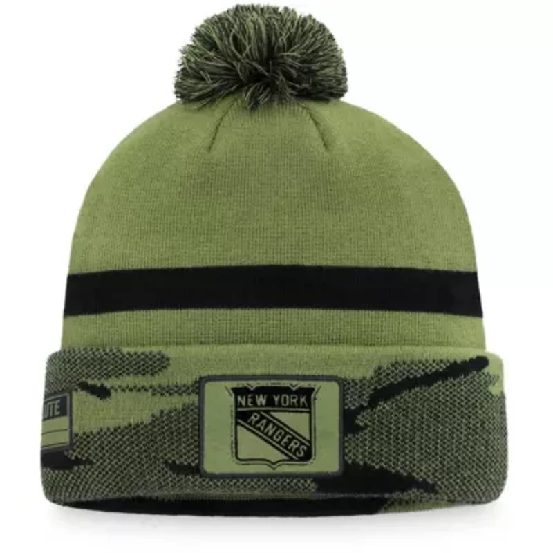 NHL Fanatics New York Rangers Military Appreciation Cuffed Knit Hat with Pom