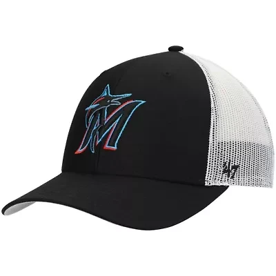 MLB Black/White Miami Marlins Primary Logo Trucker Snapback Hat