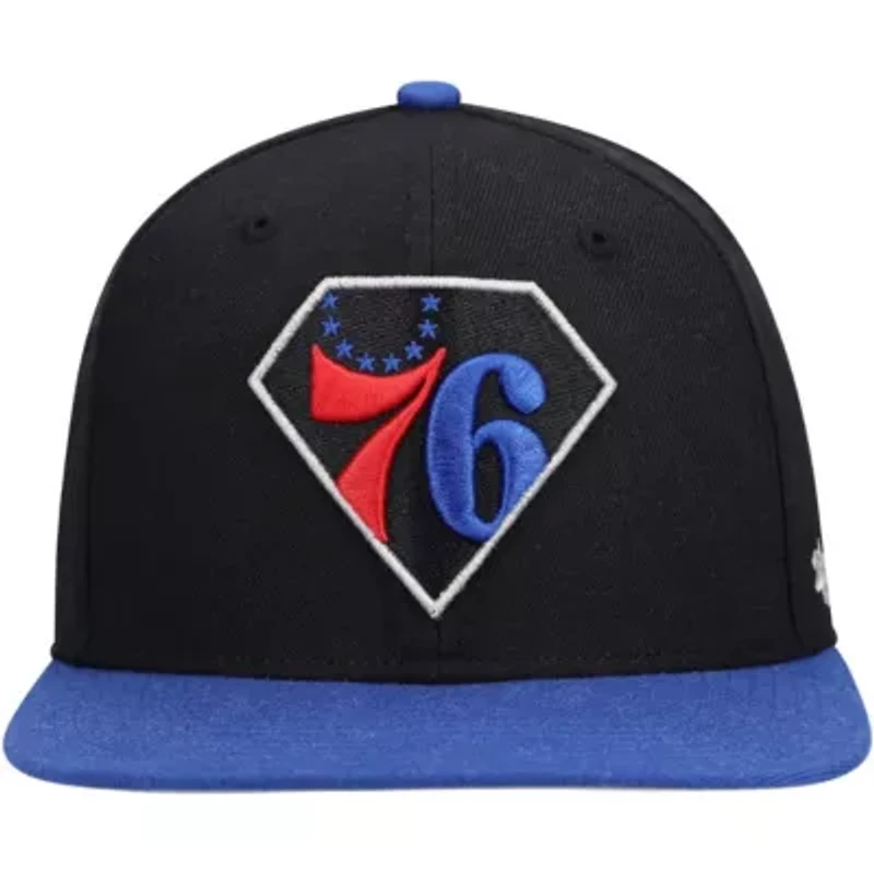 NBA Black/Royal Philadelphia 76ers 75th Anniversary Carat Captain Snapback Hat