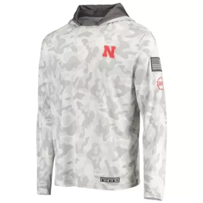 NCAA Arctic Nebraska Huskers OHT Military Appreciation Long Sleeve Hoodie Top