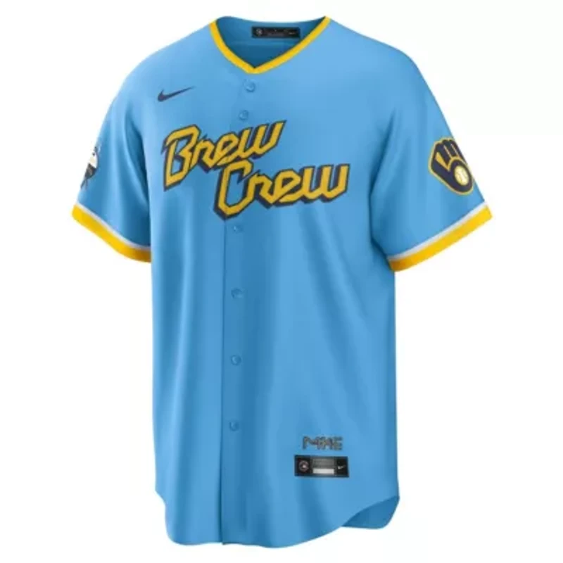 MLB Nike Christian Yelich Powder Milwaukee Brewers City Connect Replica Player Jersey