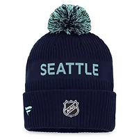 NHL Fanatics Deep Sea Blue/Light Seattle Kraken 2022 NHL Draft Authentic Pro Cuffed Knit Hat with Pom