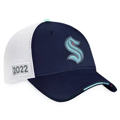 NHL Fanatics Navy/White Seattle Kraken 2022 NHL Draft Authentic Pro On Stage Trucker Adjustable Hat